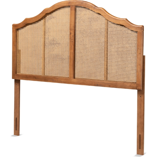 Iris Queen Arched Headboard in Ash Walnut Finish & Synthetic Rattan