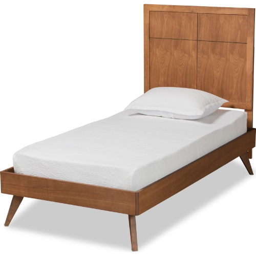 Noela Twin Platform Bed in Walnut Brown Wood