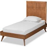 Noela Twin Platform Bed in Walnut Brown Wood