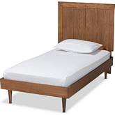 Nicola Twin Platform Bed in Ash Walnut Finish Wood