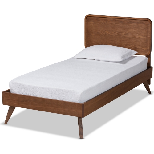 Leola Twin Platform Bed in Walnut Brown Wood