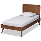 Leola Twin Platform Bed in Walnut Brown Wood