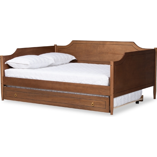 Alya Full Daybed with Roll Out Trundle in Walnut Brown Wood