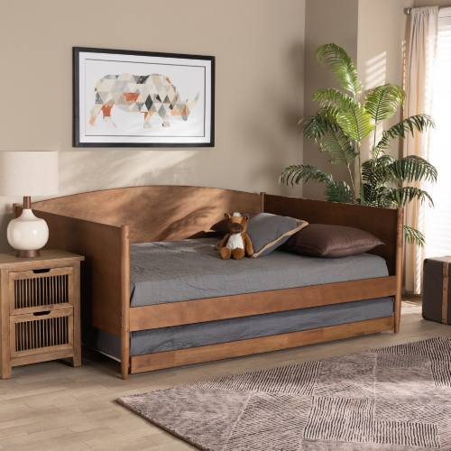 Veles Full Daybed with Trundle in Ash Walnut Finish Wood