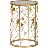 Anaya Leaf End Table in Brushed Gold Metal & Tempered Glass