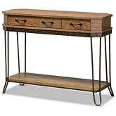 Kellyn 3 Drawer Console Table in Oak Finish Wood & Black Metal