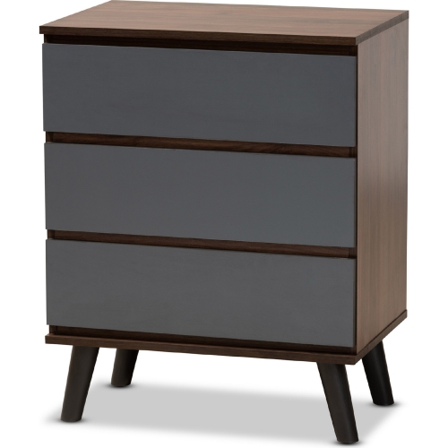 Roldan 3 Drawer Chest in Walnut Finish & Gray Wood