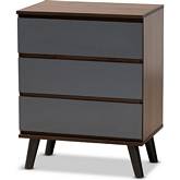 Roldan 3 Drawer Chest in Walnut Finish & Gray Wood