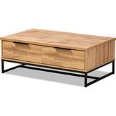 Franklin 2 Drawer Coffee Table in Oak Finish Wood & Black Metal