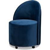Bethel Accent Chair with Casters in Navy Blue Velvet