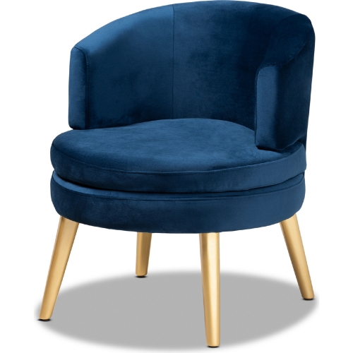 Baptiste Round Accent Chair in Navy Blue Velvet & Gold