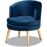 Baptiste Round Accent Chair in Navy Blue Velvet & Gold