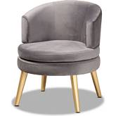 Baptiste Round Accent Chair in Gray Velvet & Gold