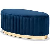 Kirana Ottoman in Channel Tufted Blue Velvet & Gold Leatherette
