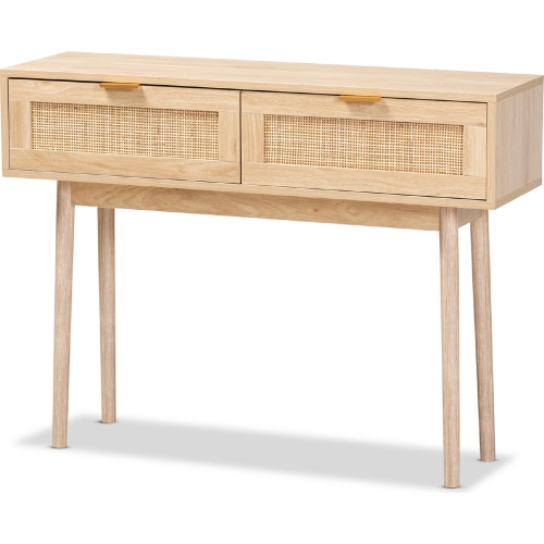 Baird 2 Drawer Console Table in Light Oak Finish Wood & Rattan