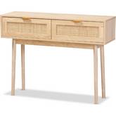 Baird 2 Drawer Console Table in Light Oak Finish Wood & Rattan
