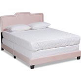 Benjen Full Panel Bed in Light Pink Velvet with Nailhead Trim