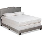 Benjen Queen Panel Bed in Gray Velvet with Nailhead Trim