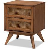 Barrett 2 Drawer Nightstand in Walnut Brown Finish & Poly Rattan