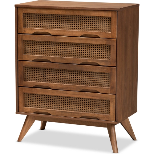 Barrett 4 Drawer Chest in Walnut Brown Finish & Poly Rattan