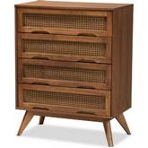 Barrett 4 Drawer Chest in Walnut Brown Finish & Poly Rattan
