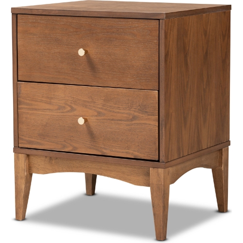 Landis 2 Drawer Nightstand in Ash Walnut Finish Wood