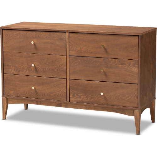Landis 6 Drawer Dresser in Ash Walnut Finish Wood