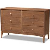 Landis 6 Drawer Dresser in Ash Walnut Finish Wood