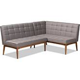 Sanford 2 Piece Dining Nook Banquette Set in Gray Fabric & Walnut Finish