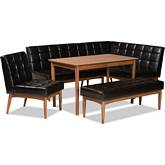 Sanford 5 Piece Dining Nook Set in Brown Leatherette & Walnut Finish