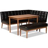 Sanford 4 Piece Dining Nook Set in Brown Leatherette & Walnut Finish