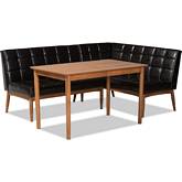 Sanford 3 Piece Dining Nook Set in Brown Leatherette & Walnut Finish