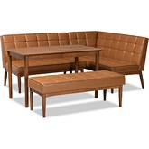 Sanford 4 Piece Dining Nook Set in Tan Leatherette & Walnut Finish
