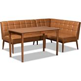 Sanford 3 Piece Dining Nook Set in Tan Leatherette & Walnut Finish
