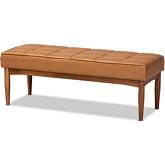 Sanford Dining Bench in Tan Leatherette & Walnut Finish
