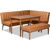 Daymond 4 Piece Dining Nook Set in Tan Leatherette & Walnut Finish