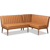 Daymond Dining Banquette Set in Tan Leatherette & Walnut Finish