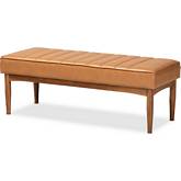 Daymond Dining Bench in Tan Leatherette & Walnut Finish