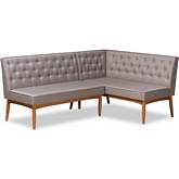 Riordan 2 Piece Dining Nook Banquette Set in Gray Fabric & Walnut Finish