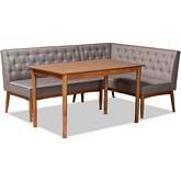 Riordan 3 Piece Dining Nook Set in Gray Fabric & Walnut Finish