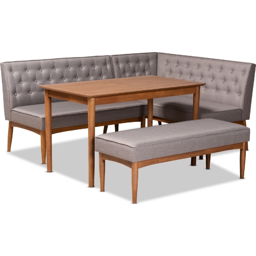 Riordan 4 Piece Dining Nook Set in Gray Fabric & Walnut Finish