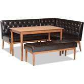 Riordan 4 Piece Dining Nook Set in Brown Leatherette & Walnut Finish