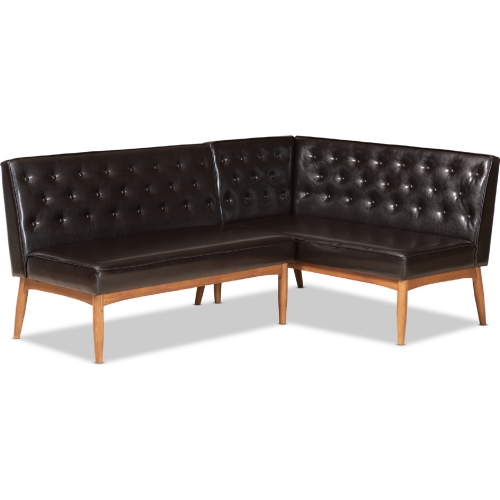 Riordan 2 Piece Dining Nook Banquette Set in Brown Leatherette & Walnut Finish