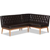 Riordan 2 Piece Dining Nook Banquette Set in Brown Leatherette & Walnut Finish