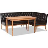Riordan 3 Piece Dining Nook Set in Brown Leatherette & Walnut Finish
