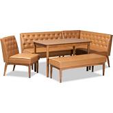 Riordan 5 Piece Dining Nook Set in Tan Leatherette & Walnut Finish