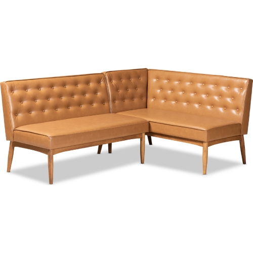 Riordan 2 Piece Dining Nook Banquette Set in Tan Leatherette & Walnut Finish