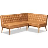 Riordan 2 Piece Dining Nook Banquette Set in Tan Leatherette & Walnut Finish