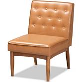 Riordan Dining Chair in Tufted Tan Leatherette & Walnut Brown Wood