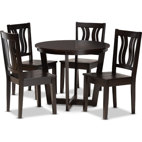 Elodia 5 Piece Dining Set in Dark Brown Wood